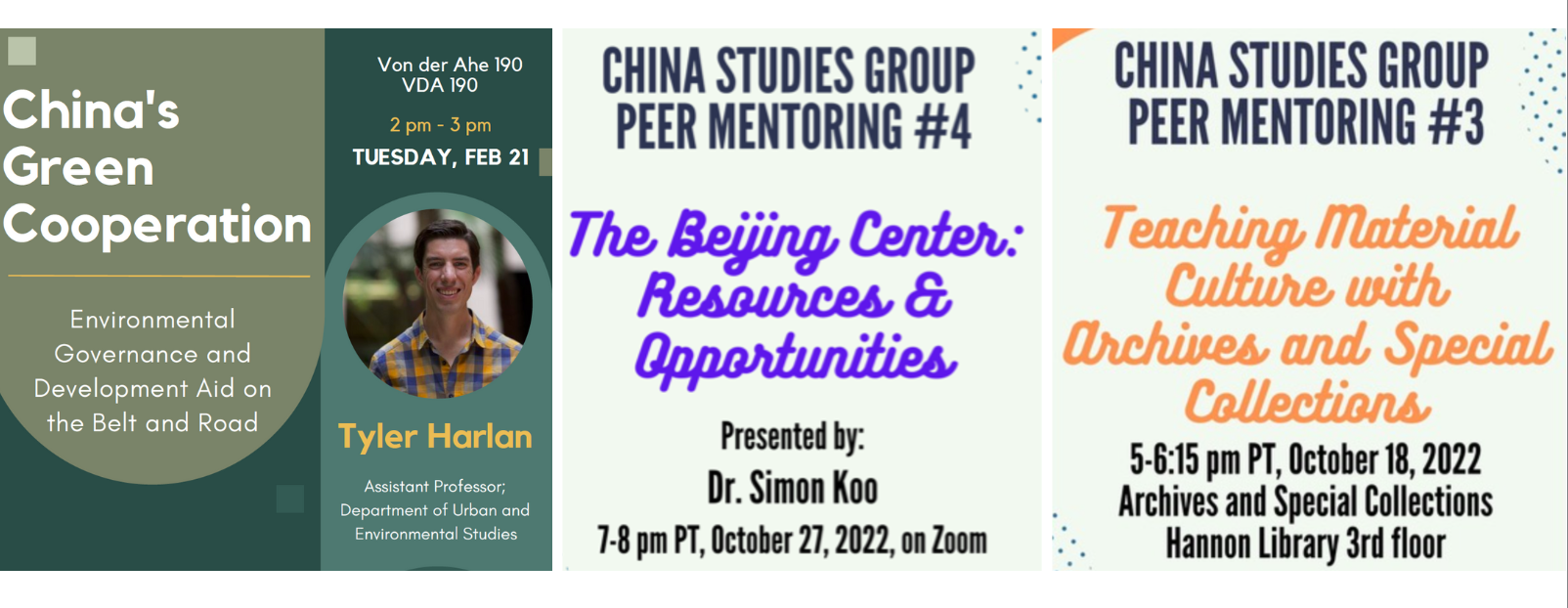 pic of different flyers related to China Studies Group